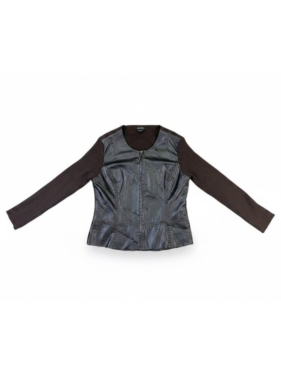 George Jackets & Blazers - George Ladies Black Faux Leather & Knit Jacket With Zip Front Size L